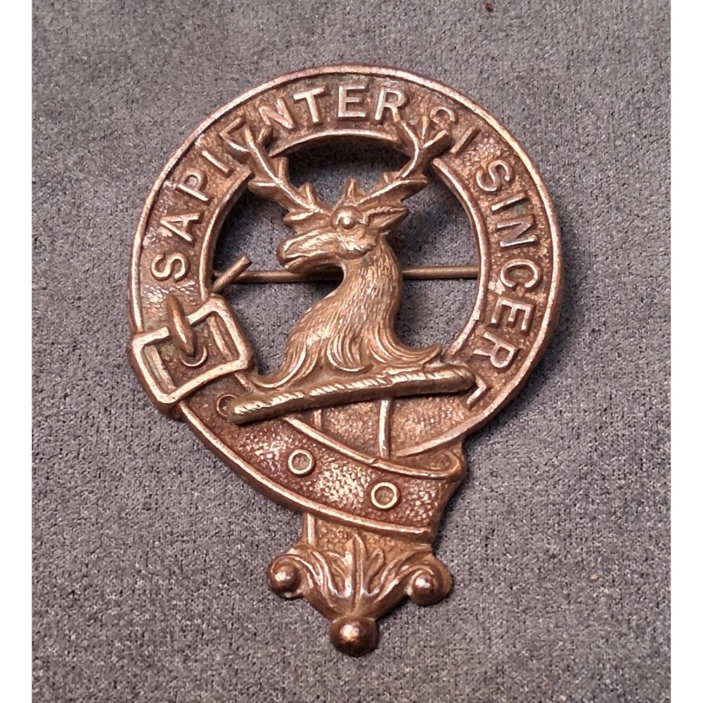 Scottish Davidson Clan Brooch Hat Badge Stag